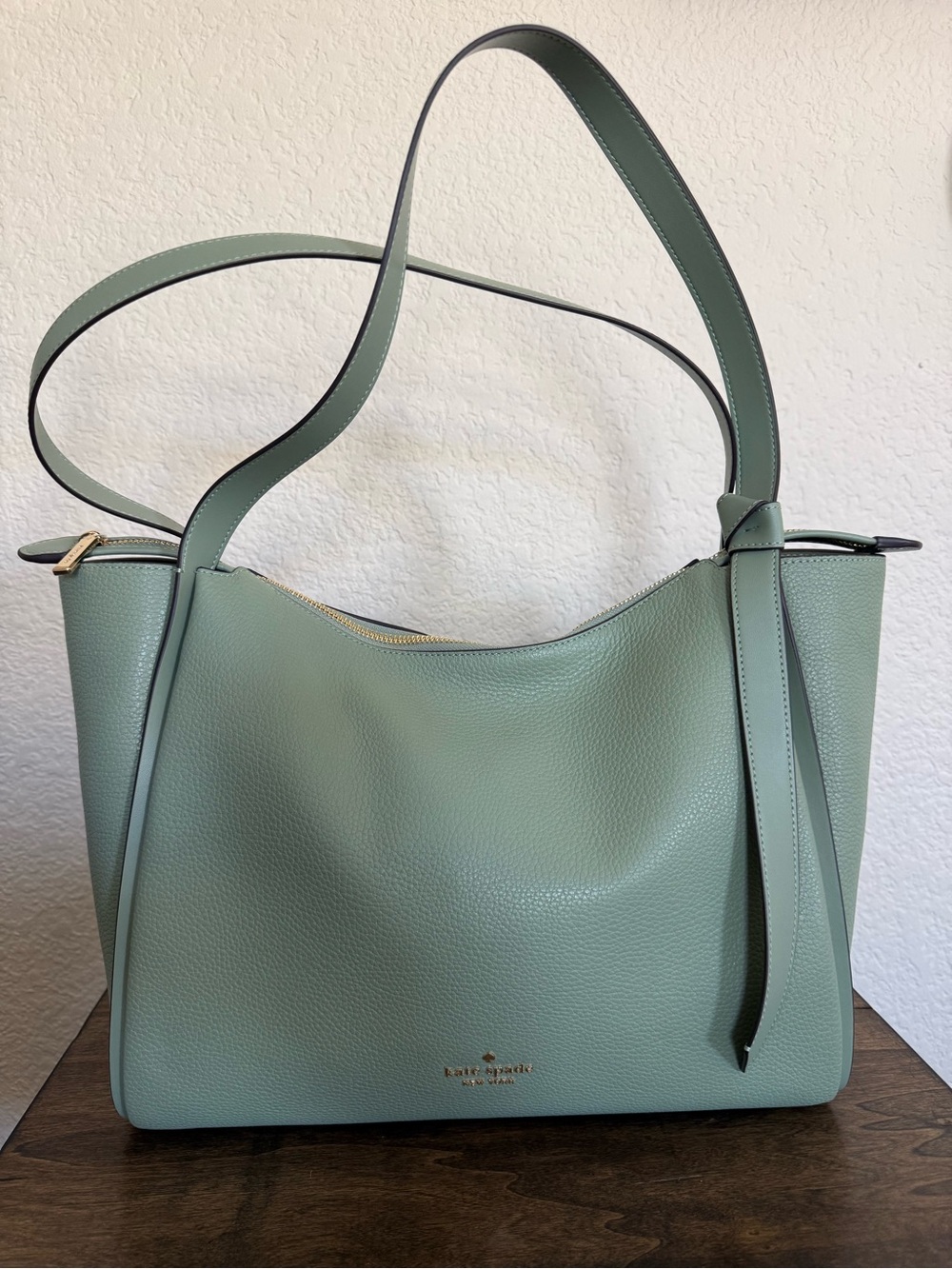 Kate Spade Sage Pebbled Leather Shoulder Bag with Gold Hardware